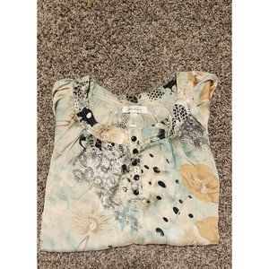 Dressbarn Womens Size Medium Floral Sheer Blouse 3/4 Sleeve